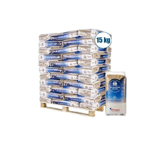 Pellets Butagaz DIN+ 100% Résineux – Palette de 66 Sacs de 15kg